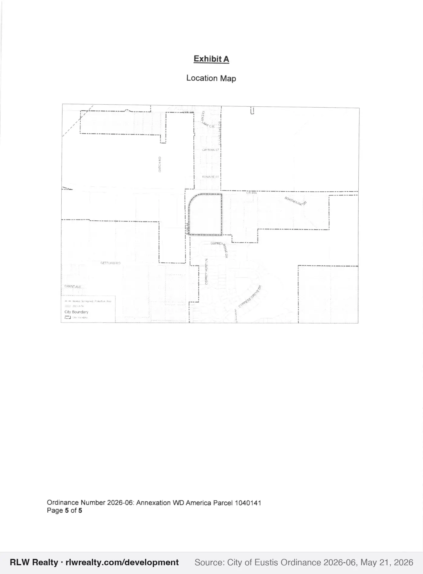 location map for Eustis annexes 10 acres