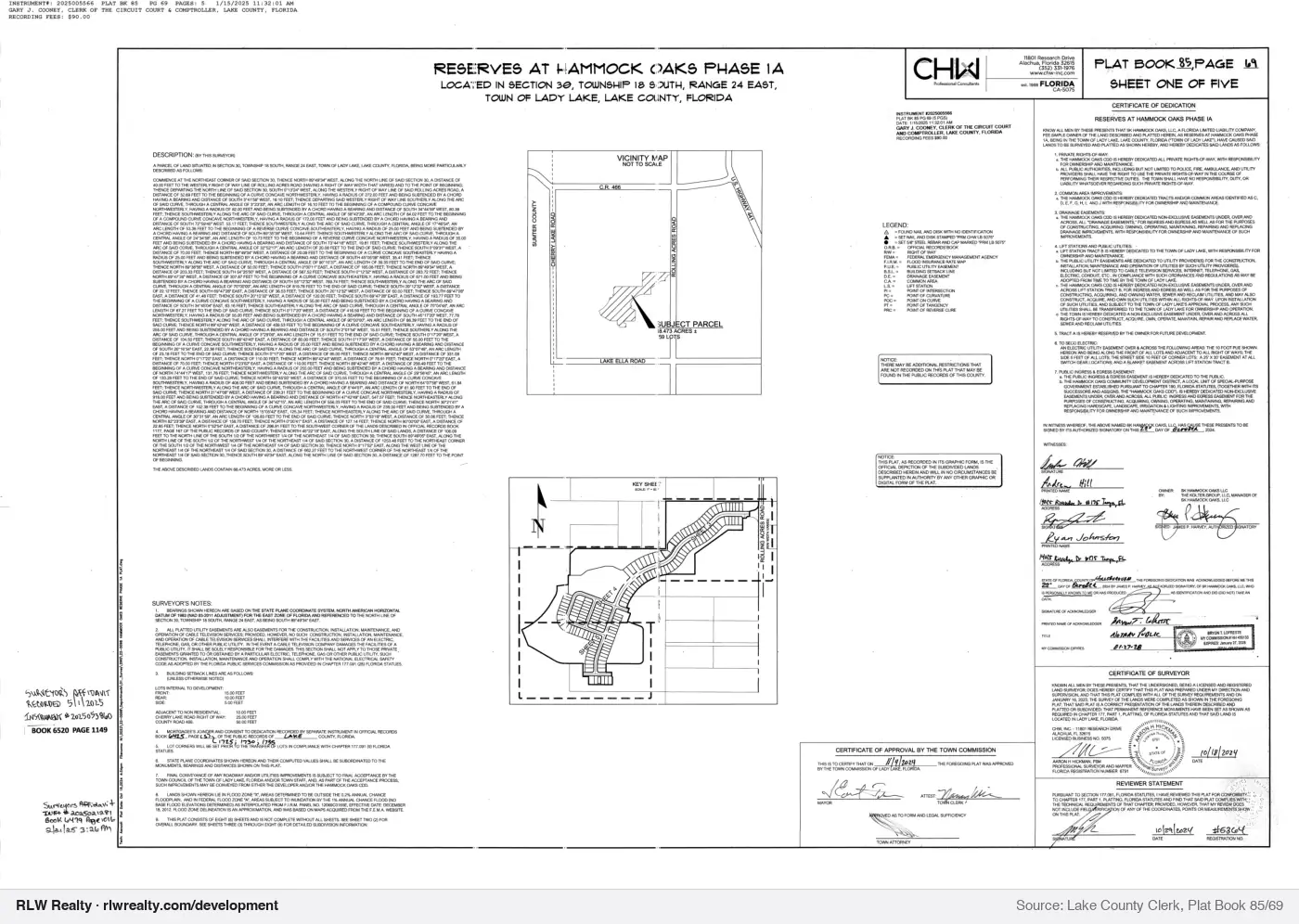 plat for Reserves At Hammock Oaks Phase 1A subdivision plat recorded, Lady Lake