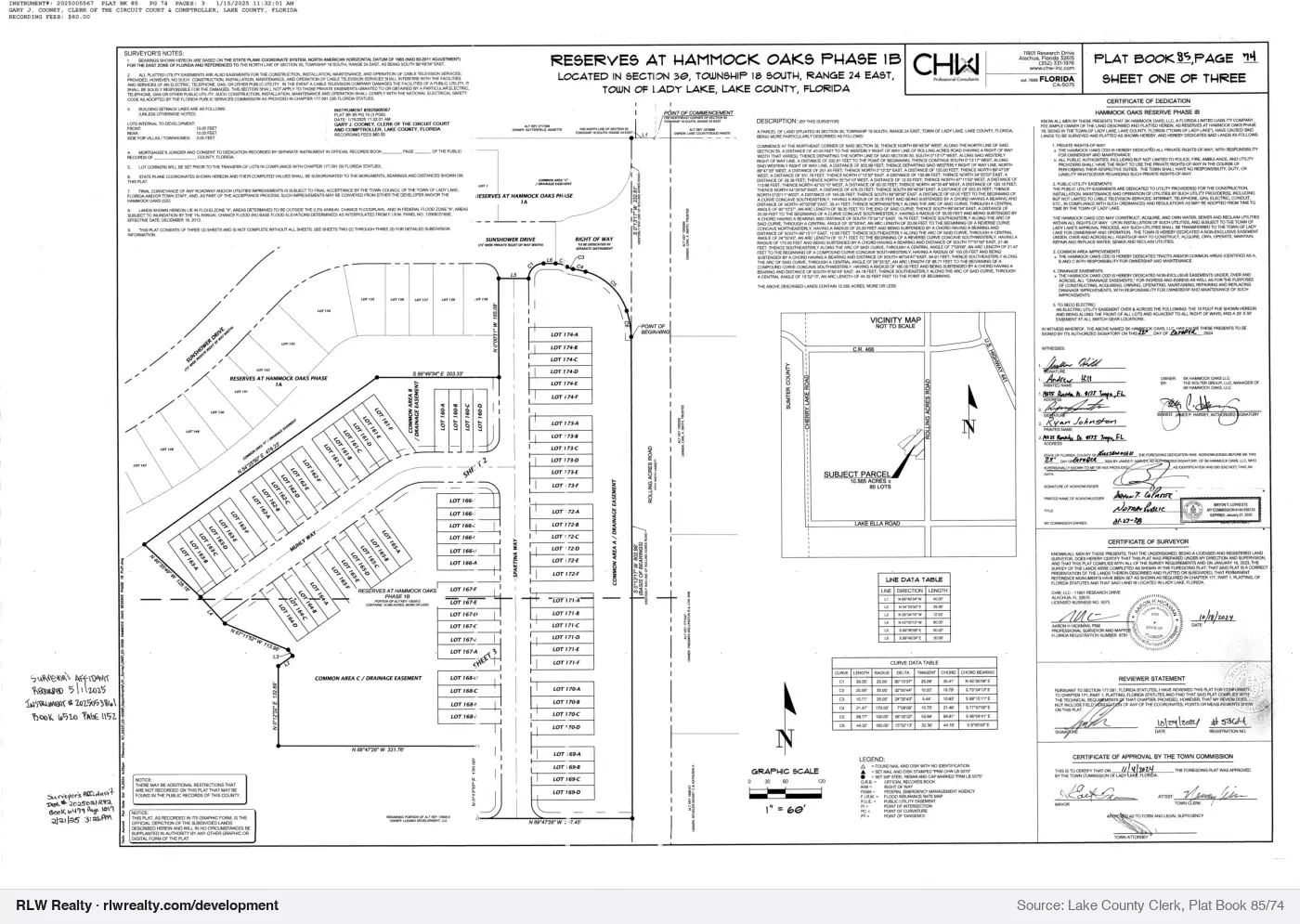 plat for Reserves At Hammock Oaks Phase 1B subdivision plat recorded, Lady Lake