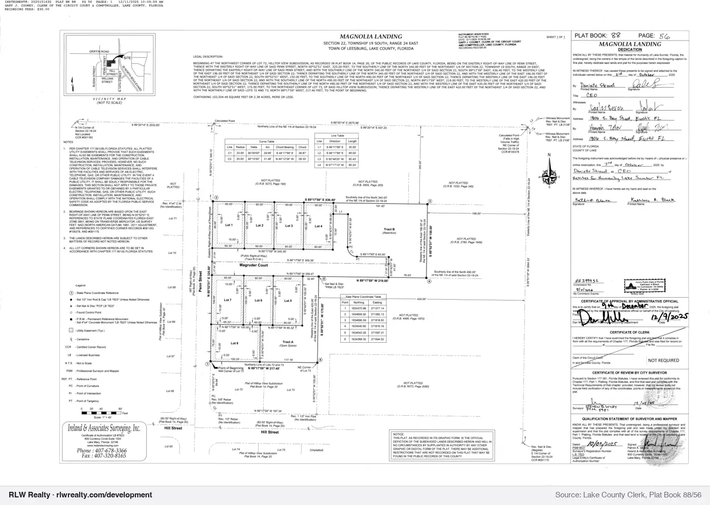 plat for Magnolia Landing subdivision plat recorded, Leesburg