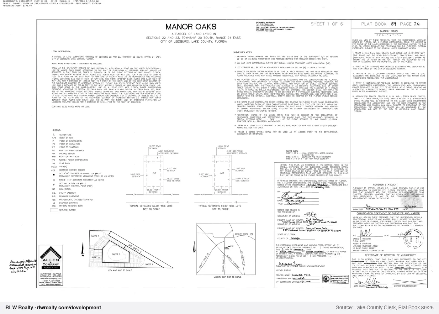 plat for Manor Oaks subdivision plat recorded, Okahumpka