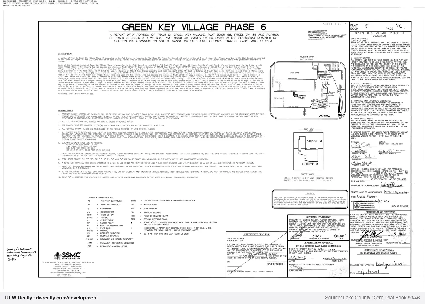 plat for Green Key Village Phase 6 subdivision plat recorded, Lady Lake