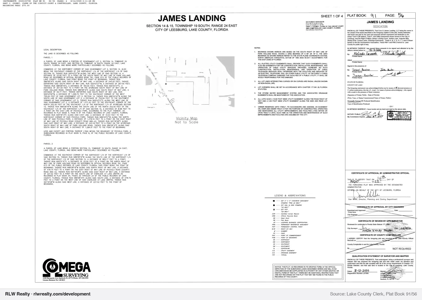 plat for James Landing subdivision plat recorded, Leesburg