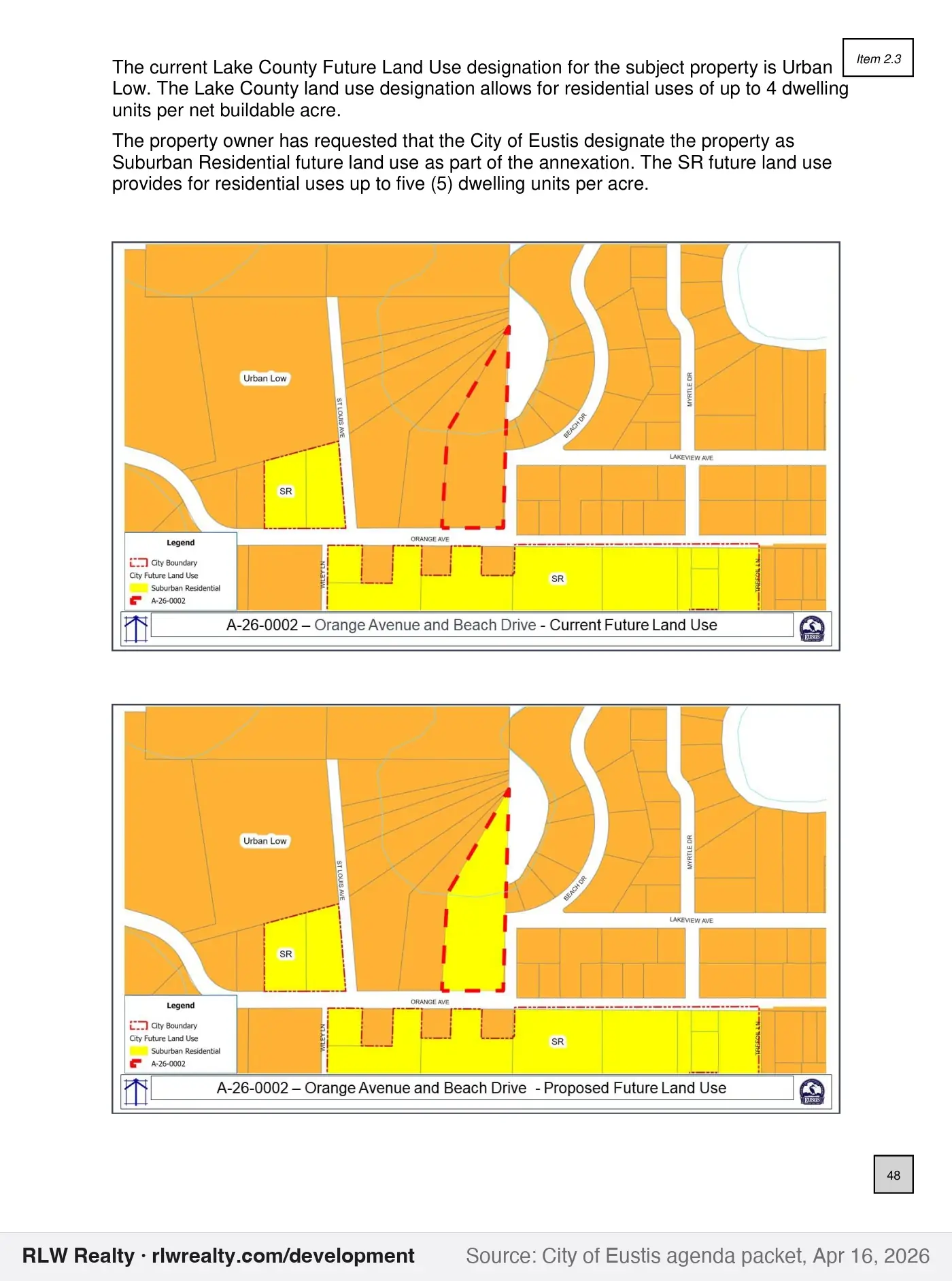 location map for Land use change for 2.62 acres on Orange Avenue, Eustis