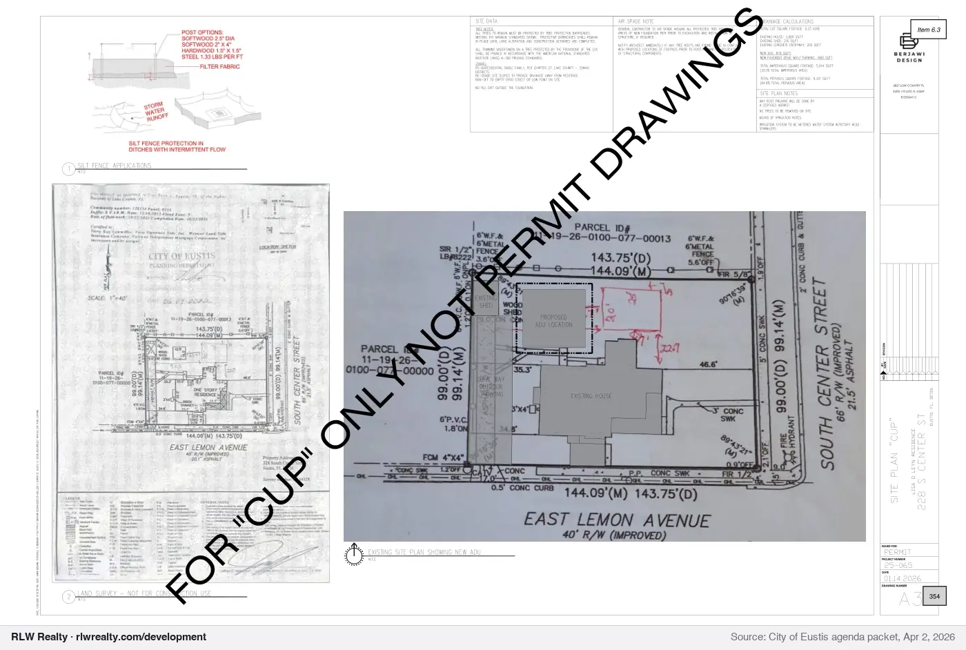 site plan for Accessory dwelling unit allowed on South Center Street, Eustis