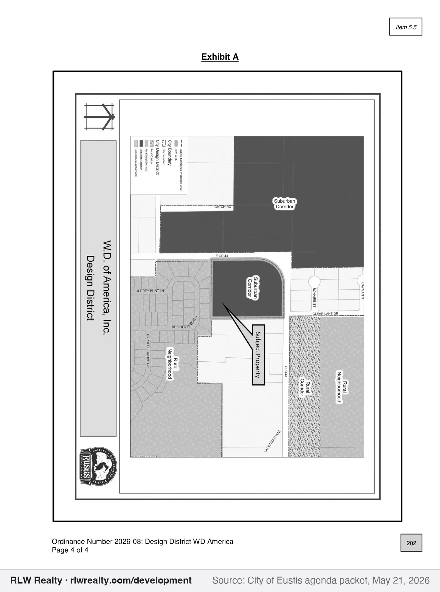 location map for Design district for 10 acres at CR 44 and CR 44A, Eustis