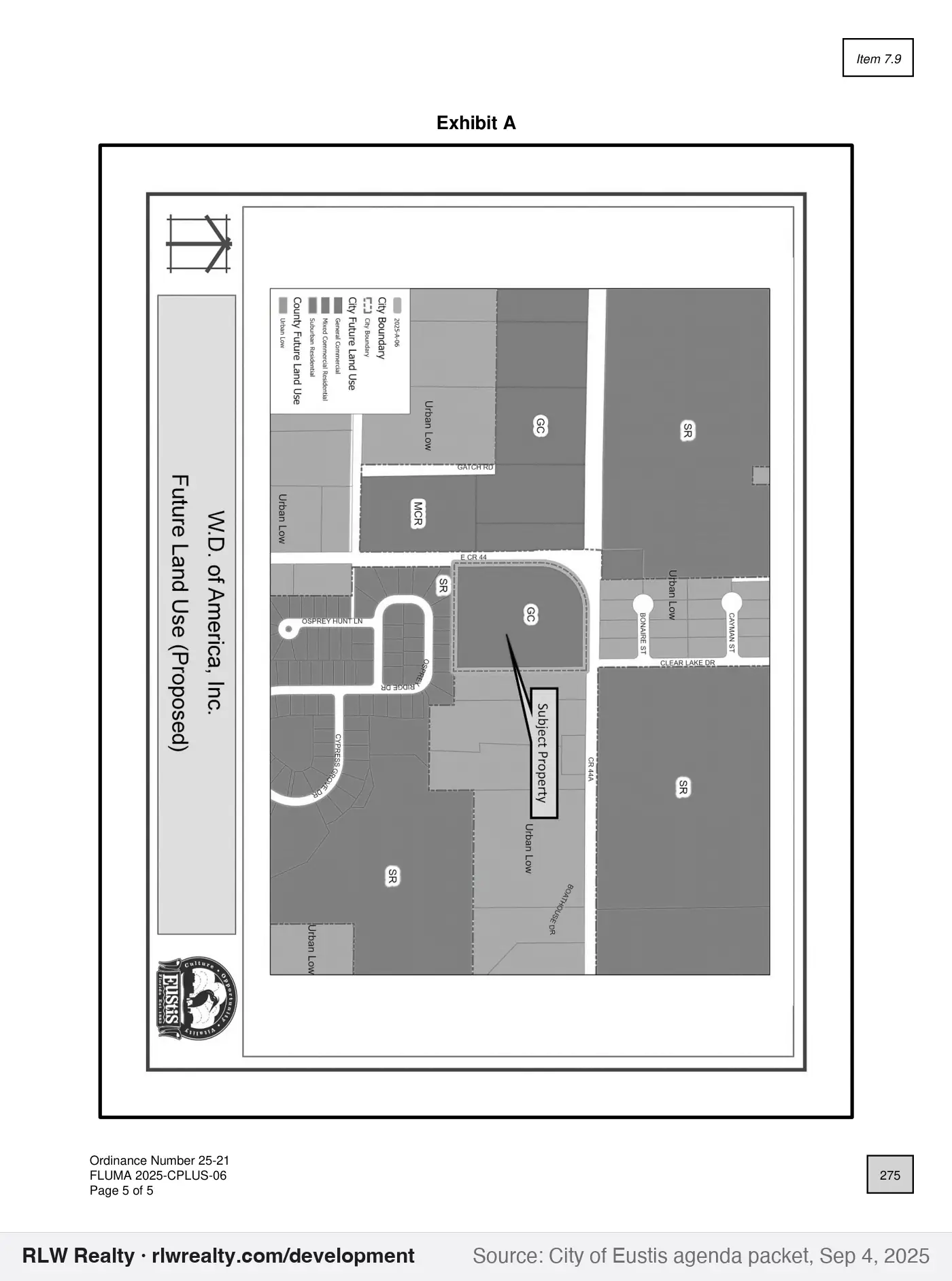 location map for Commercial land use for 10 annexed acres at CR 44 and CR 44A, Eustis