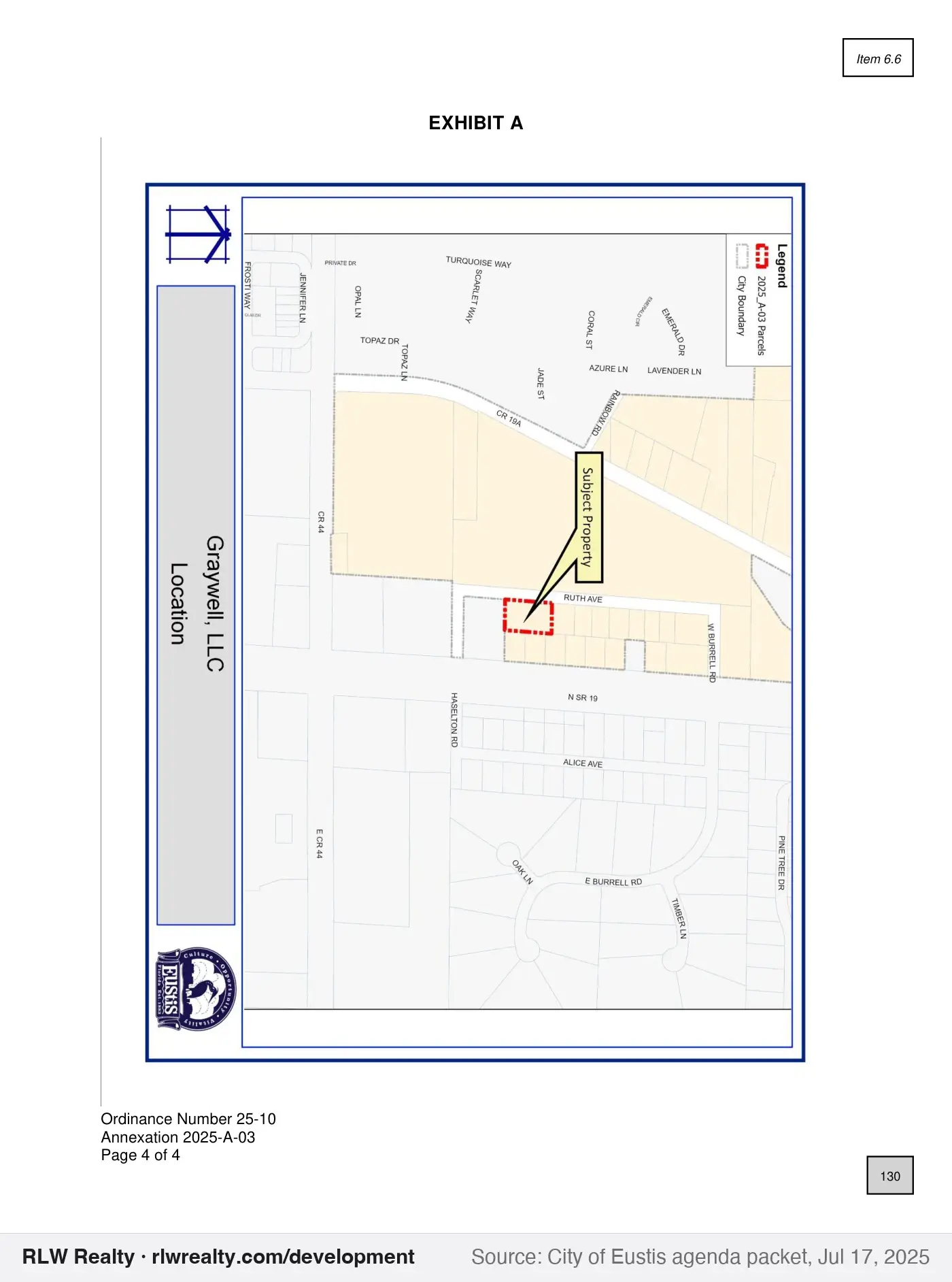 location map for Annexation of 0.6 acres on Ruth Avenue off SR 19, Eustis