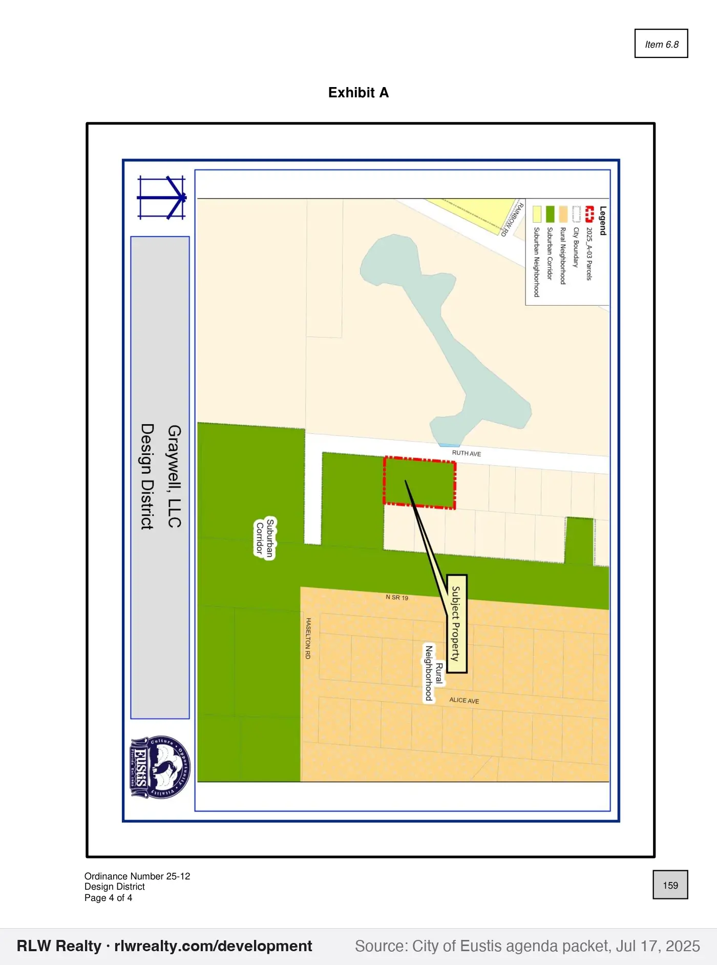 location map for Design district for 0.6 annexed acres on Ruth Avenue, Eustis