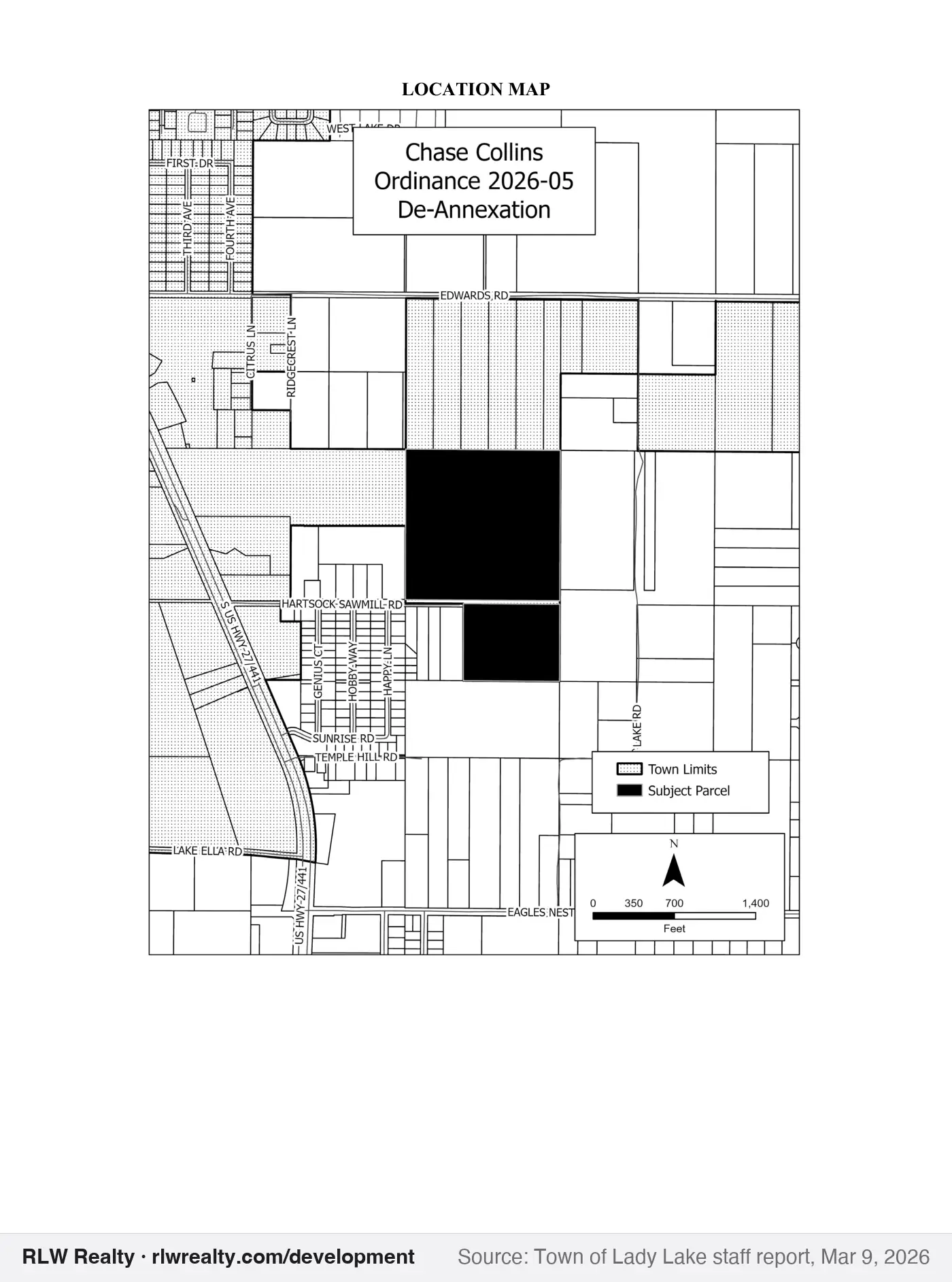 location map for Deannexation of 53 acres off Hartsock Sawmill Road