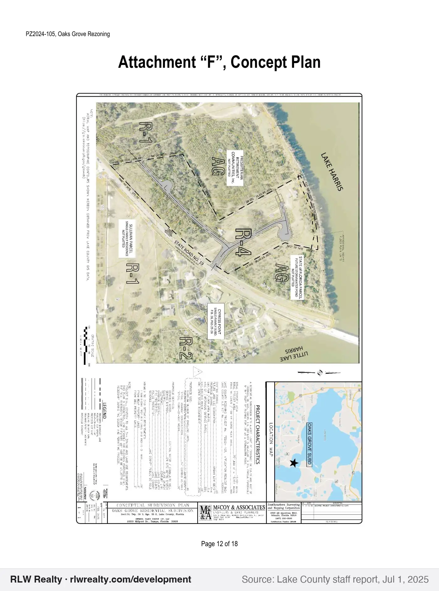concept plan for Oaks Grove: 16 acres on SR 19 rezoned for up to 49 homes