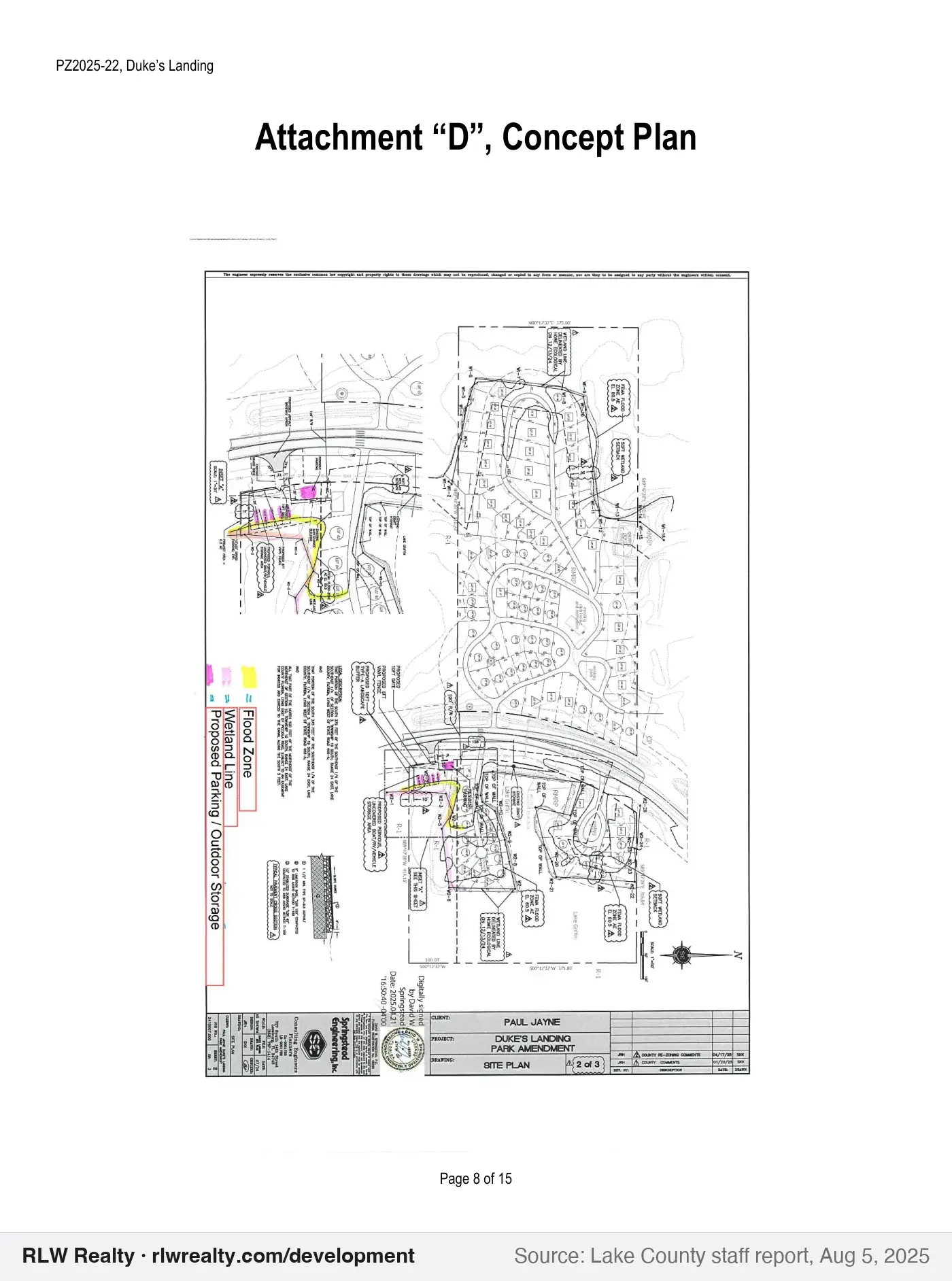 concept plan for Duke's Landing mobile home park: 3.18 acres rezoned for storage