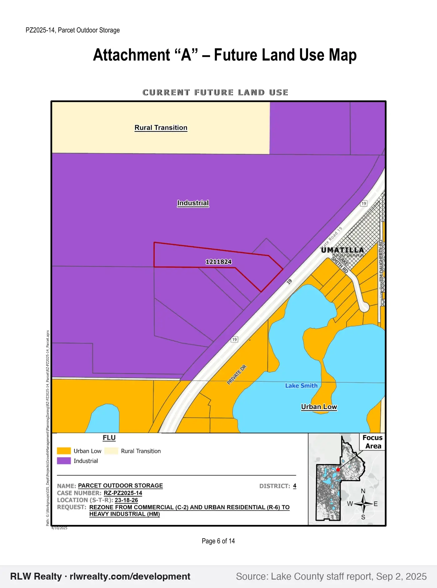 location map for Outdoor storage rezoning on 9.3 acres on SR 19