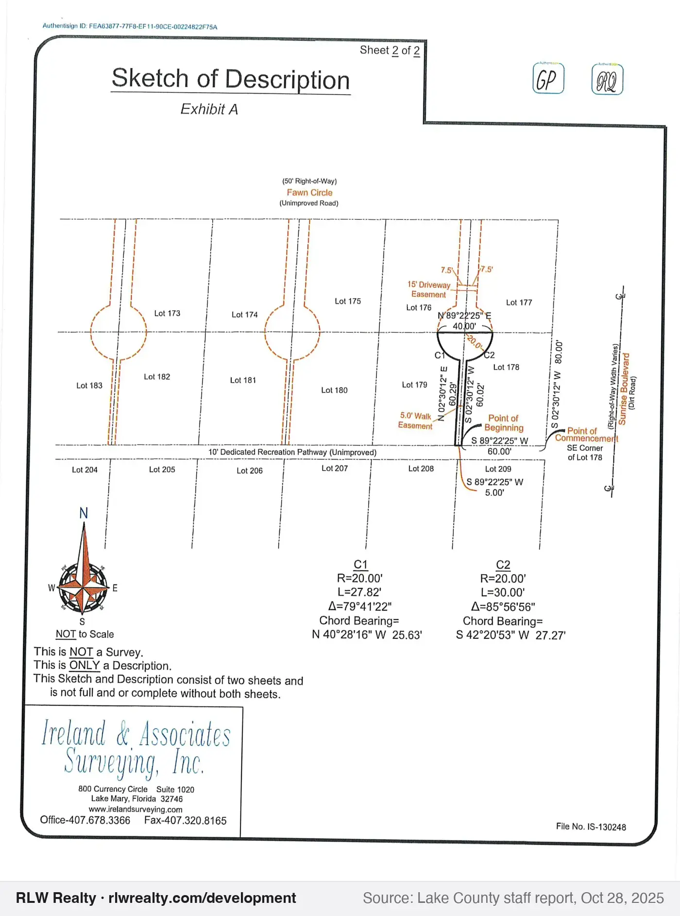 survey for Vacation of platted driveway and walkway easements near Mount Dora