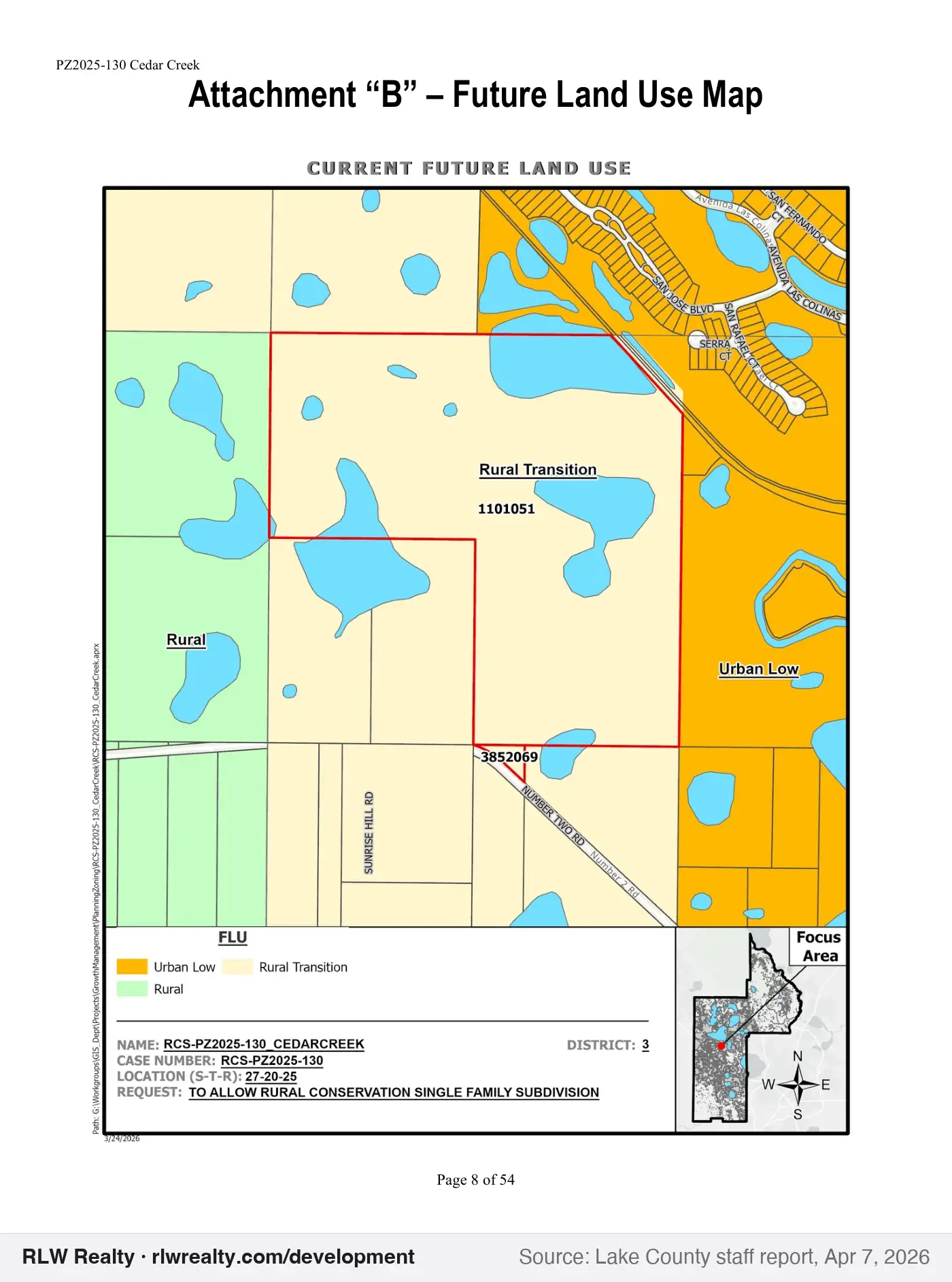 location map for Cedar Creek: 97-lot rural conservation subdivision near Howey