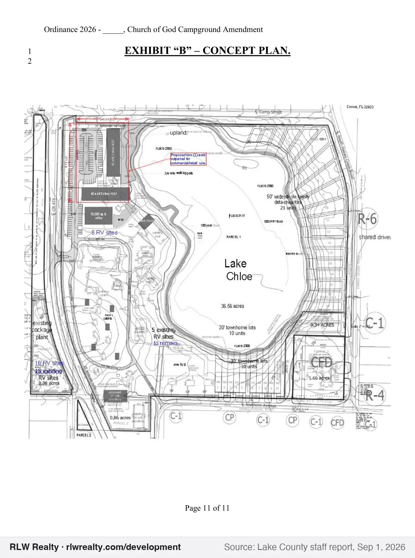 concept plan for Church of God Campground PUD change for RV sites, CR 473