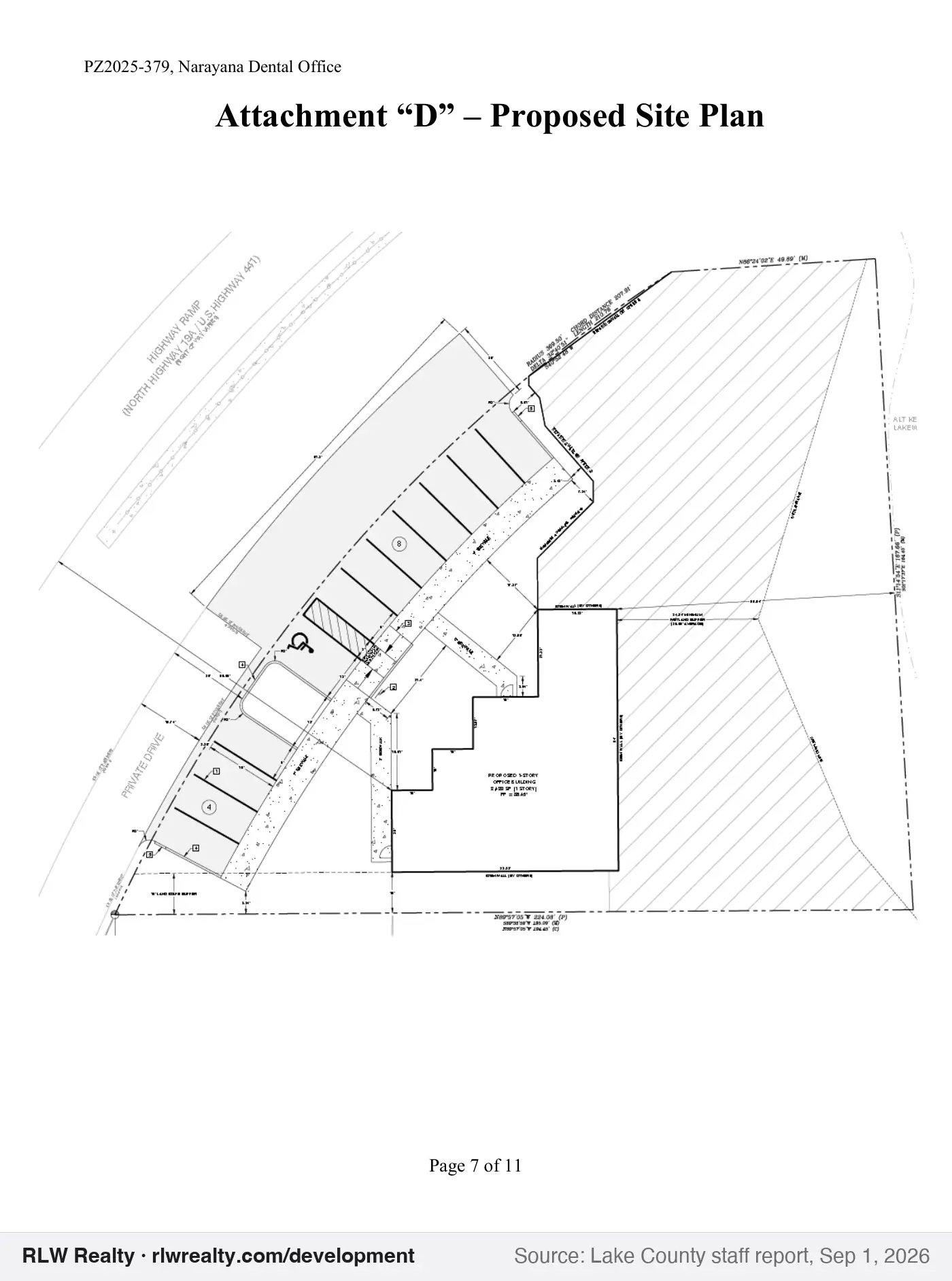 site plan for Landscape buffer variance for dental office on Hwy 19A, Mount Dora