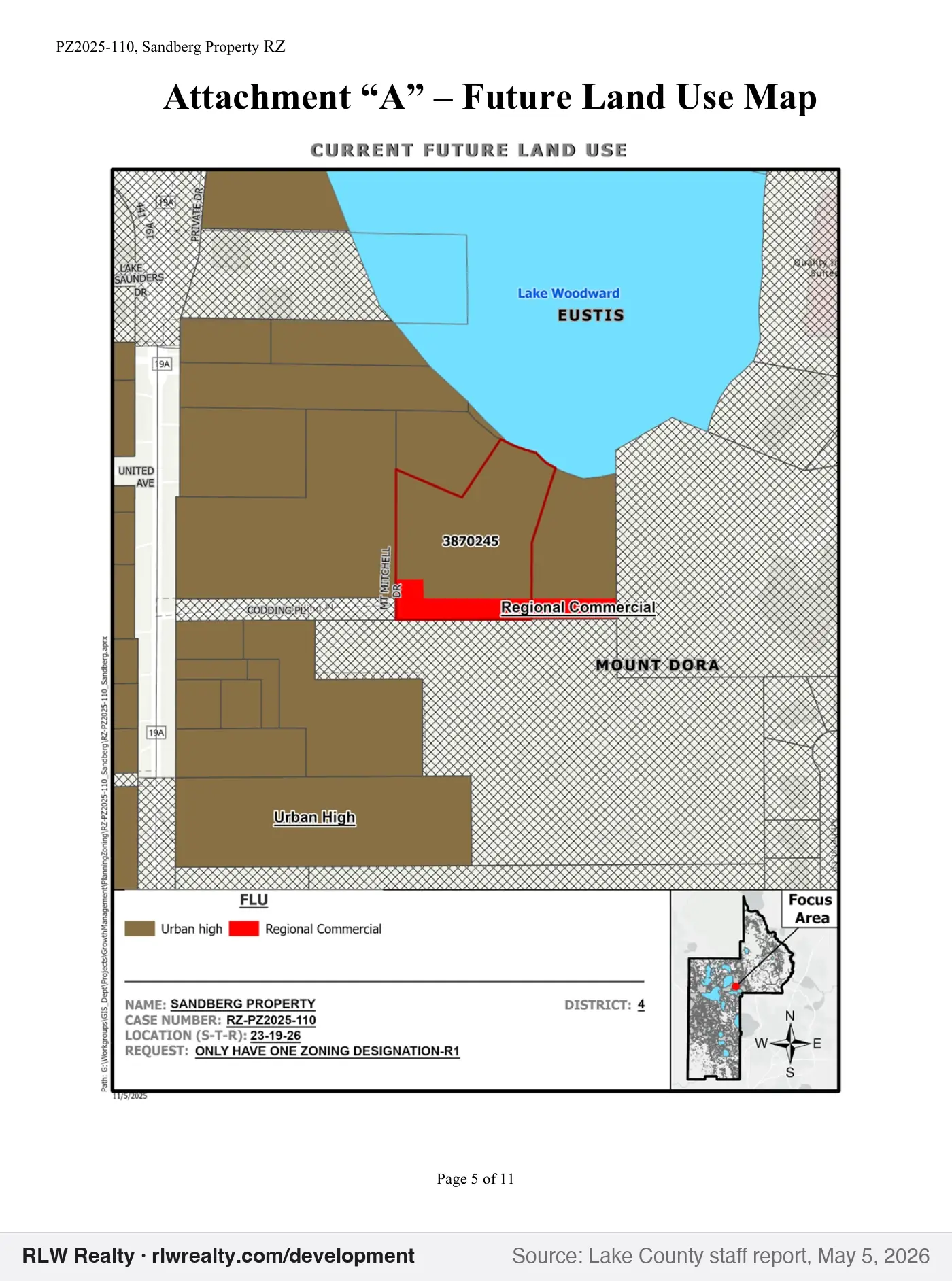 location map for Rezoning 1 acre near Mount Dora to residential only