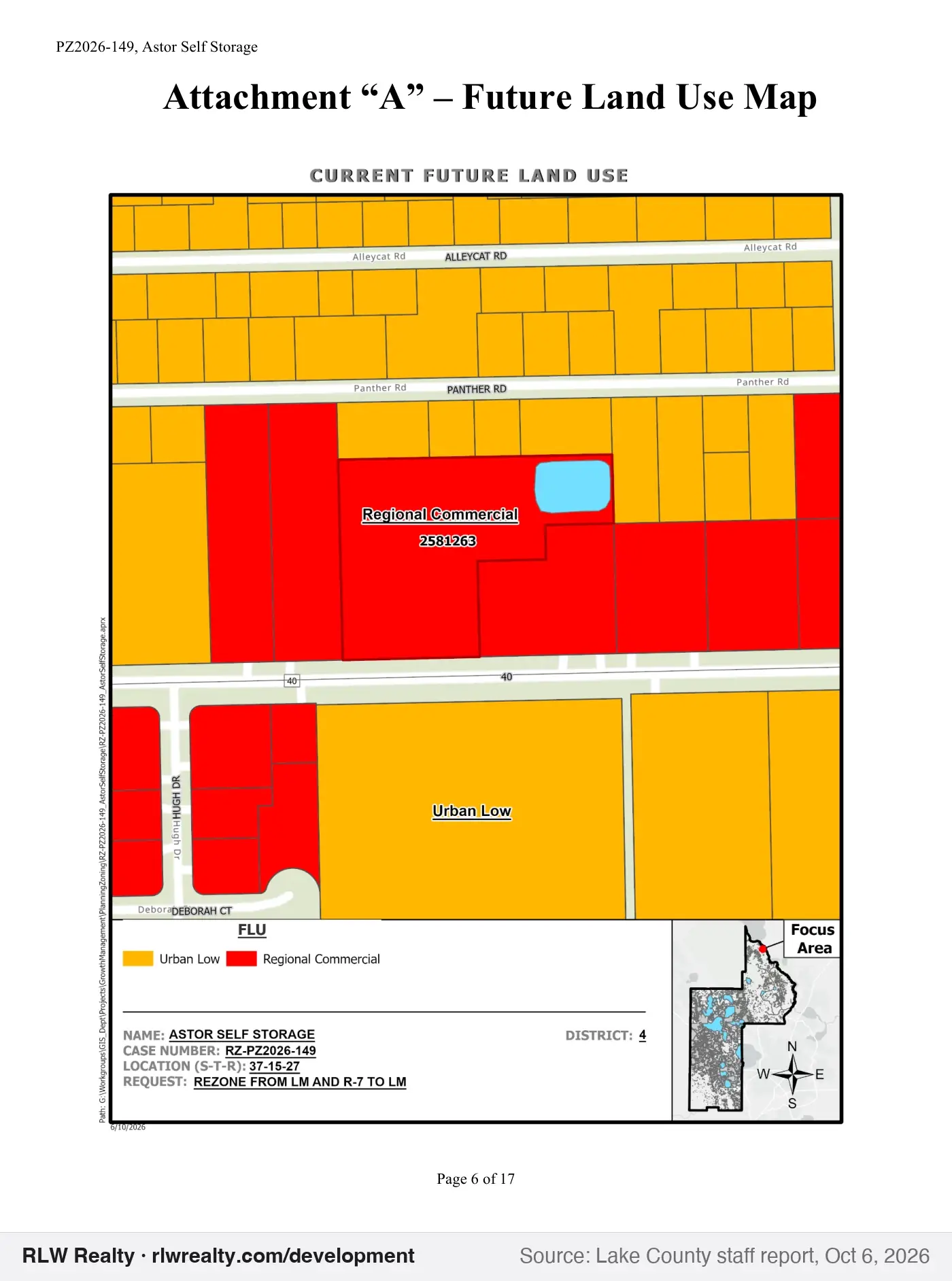 location map for Astor self-storage expansion rezoning, 4.33 acres on SR 40