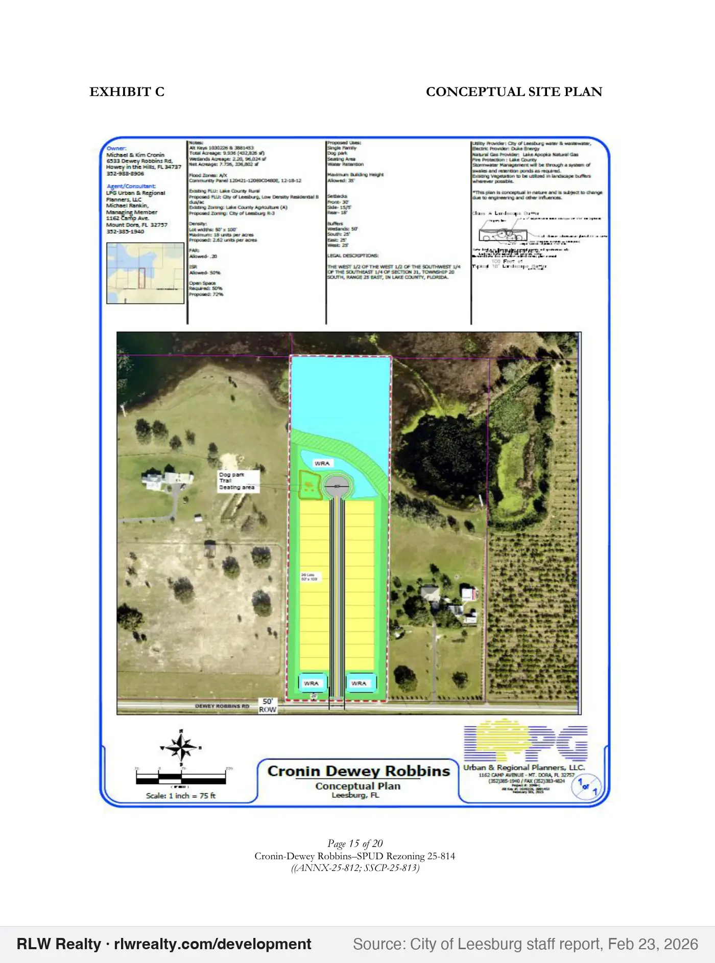 site plan for Rezoning 9.26 acres off Dewey Robbins Road for 26 homes