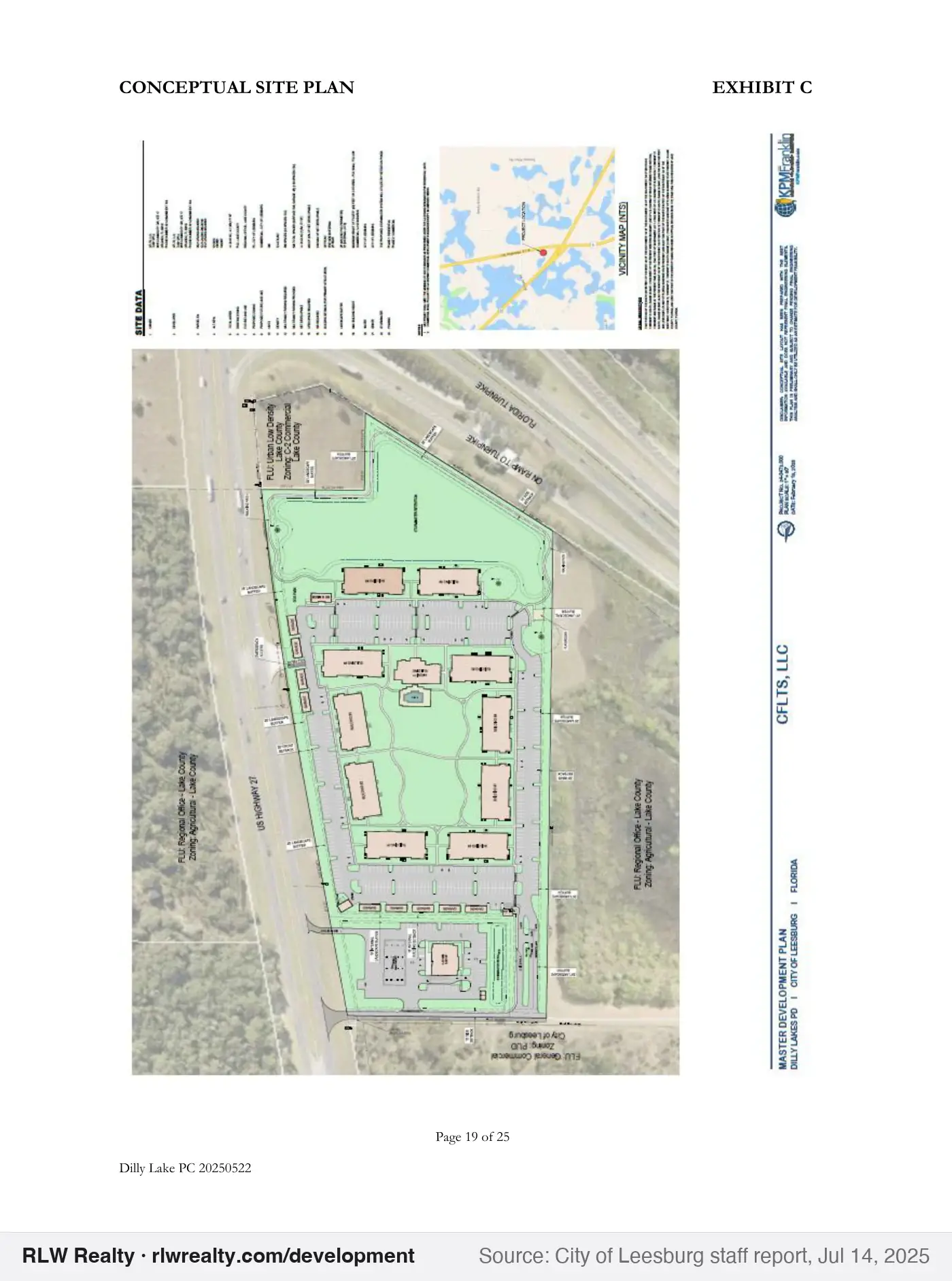 site plan for 300 apartments and gas station on 24.43 acres at US 27, Leesburg