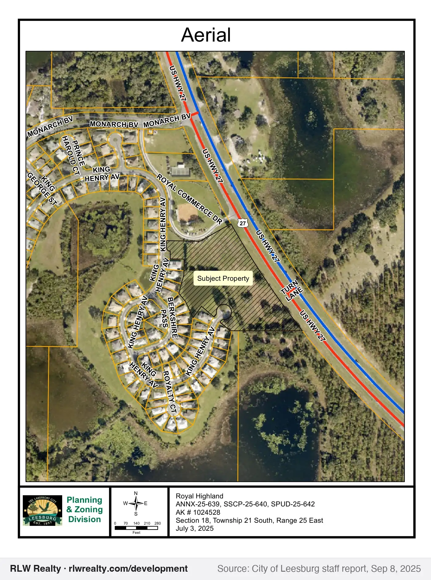 location map for Royal Highland land-use change for 7.53 acres west of US 27