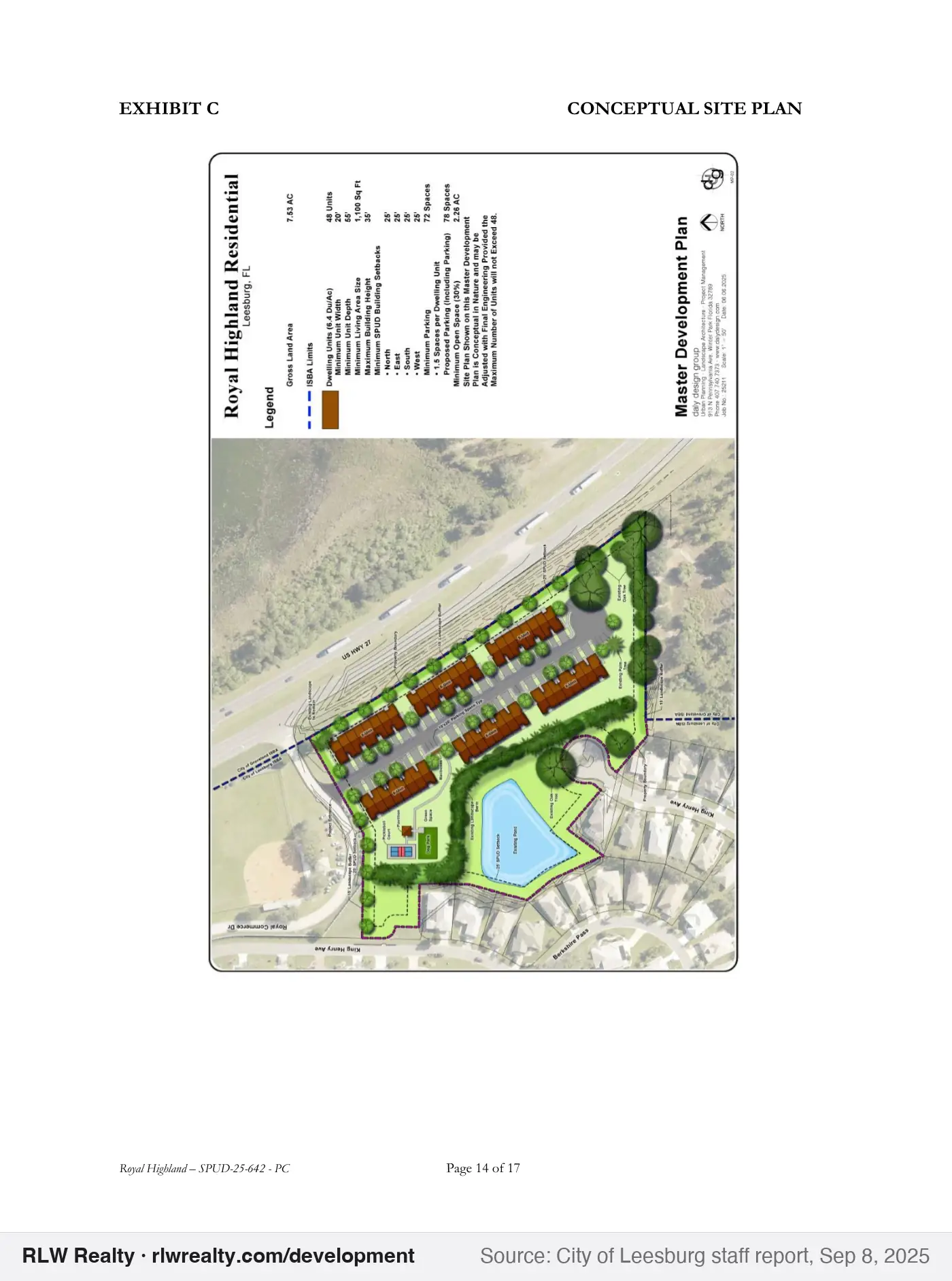 site plan for Royal Highland: 48 townhomes on 7.53 acres west of US 27