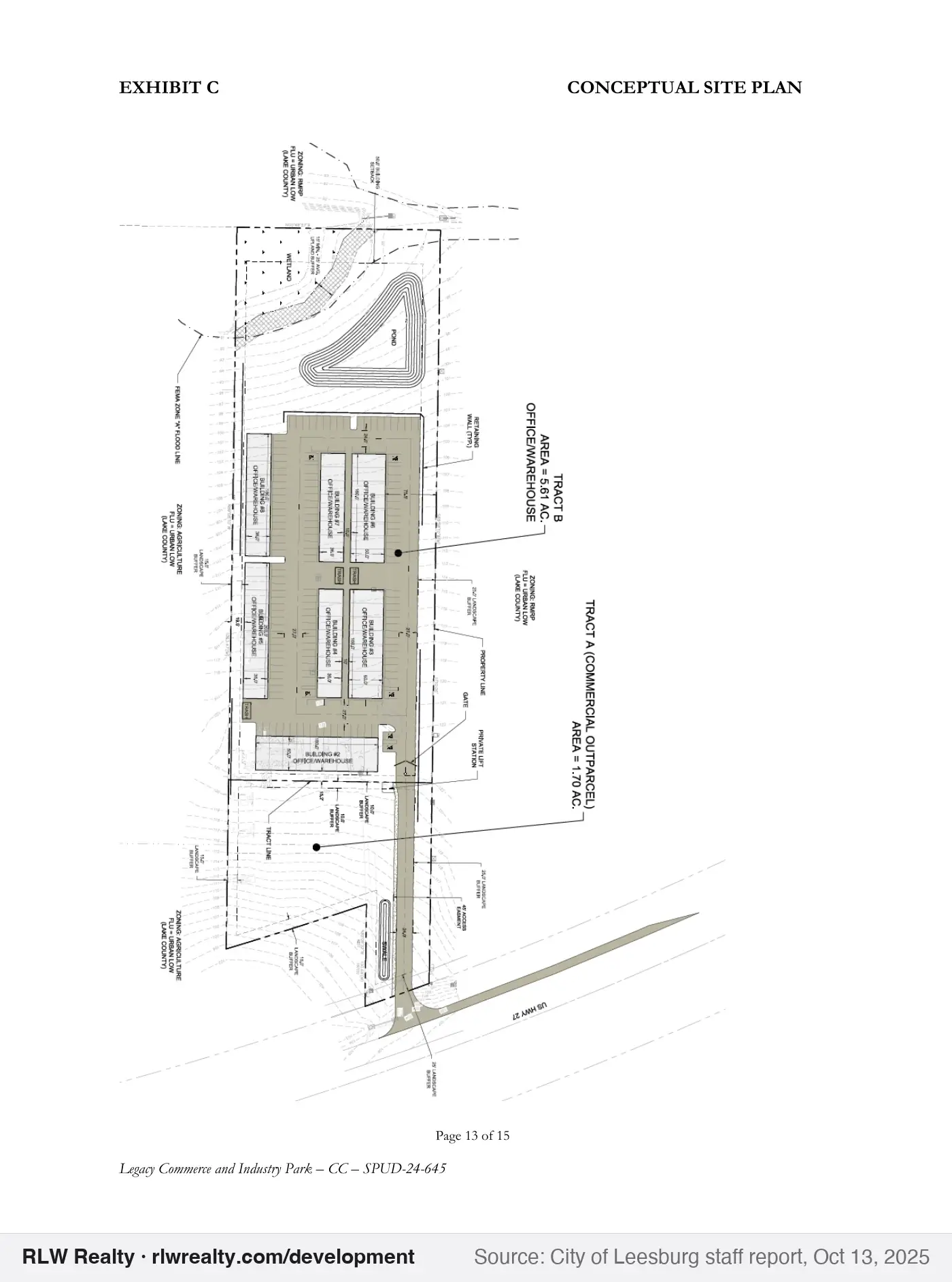 site plan for 50,200 sq ft office/warehouse park on 7.3 acres on US 27, Leesburg