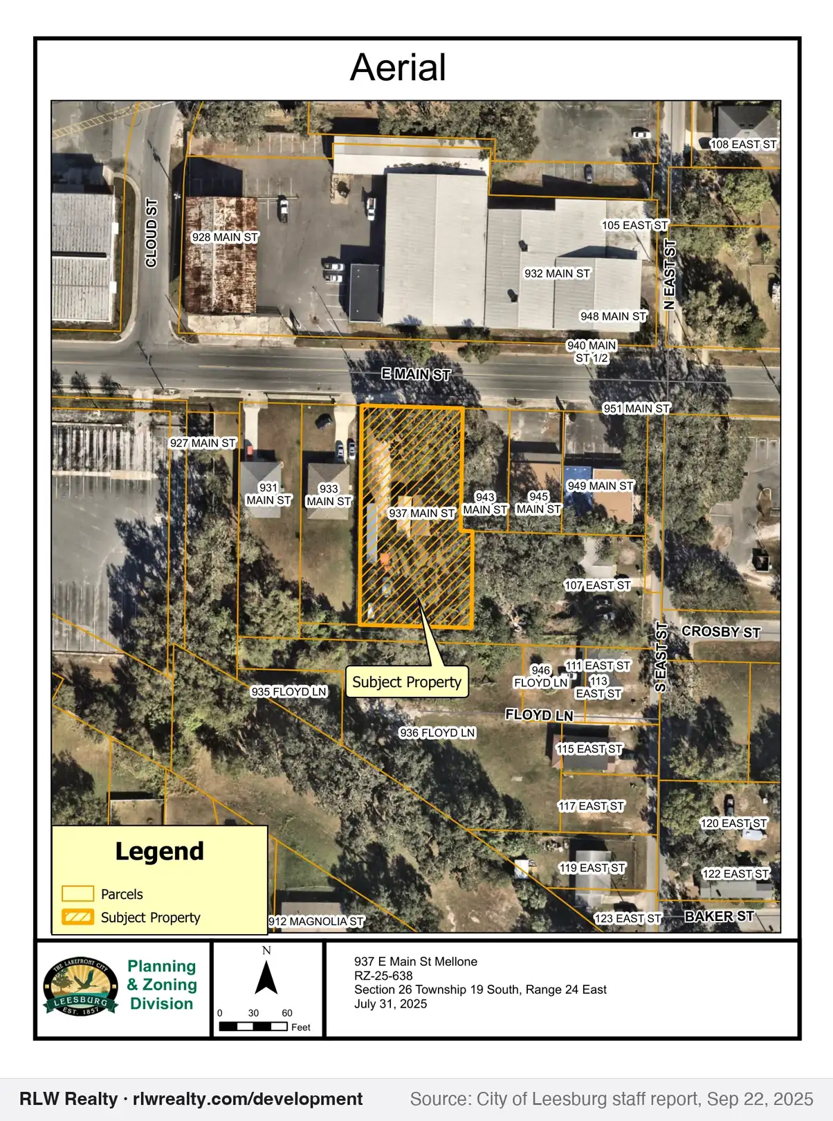 location map for Rezoning 0.4 acre off E Main Street, Leesburg, to fix spot zoning