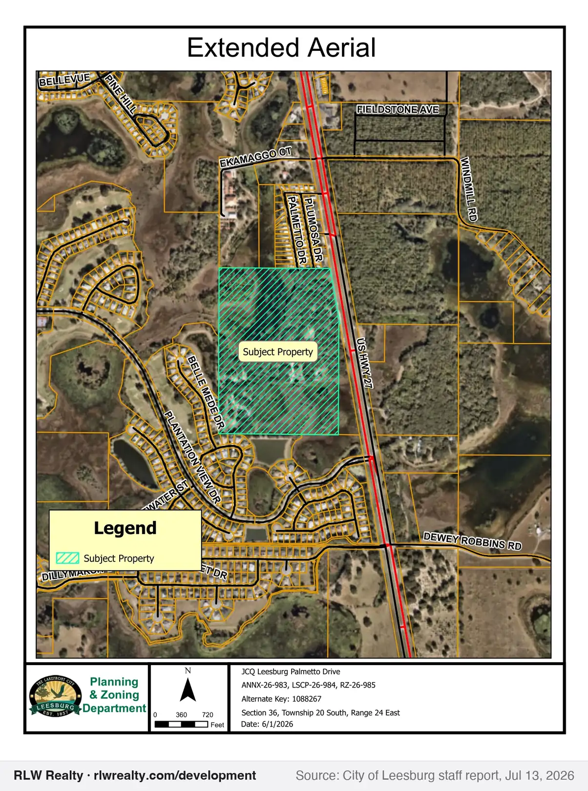 location map for Annexation of 65 acres off US 27 near Palmetto Drive