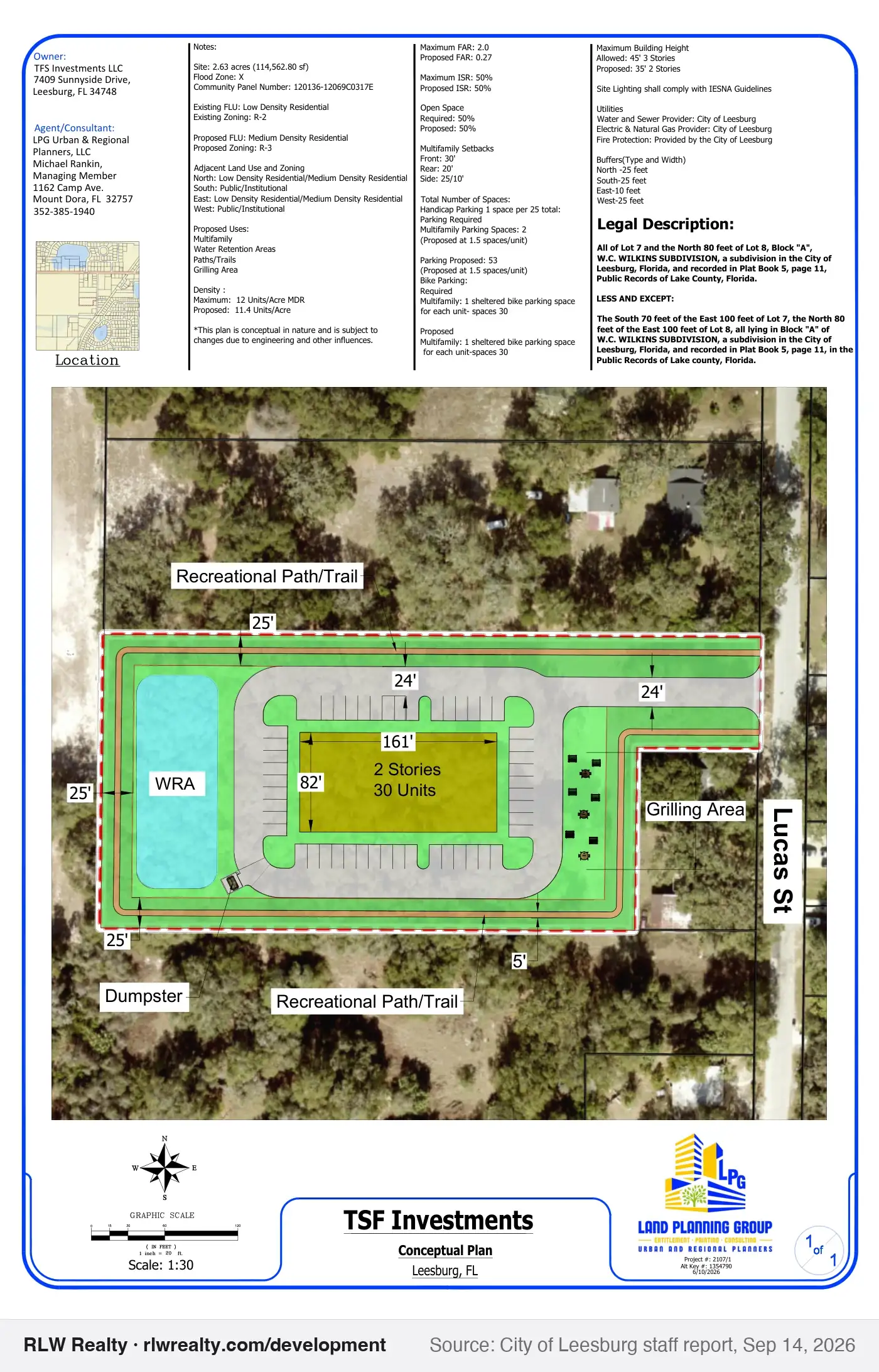 concept plan for Rezoning 2.62 acres on Lucas Street for 30 apartments