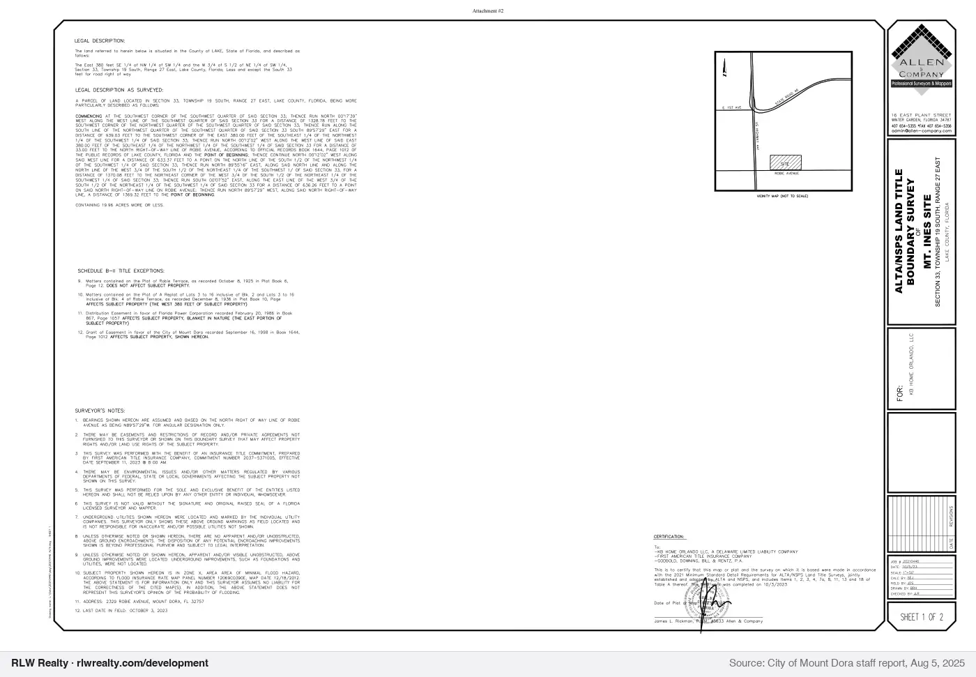 survey for KB Home annexation of 19.96 acres on US 441, Mount Dora
