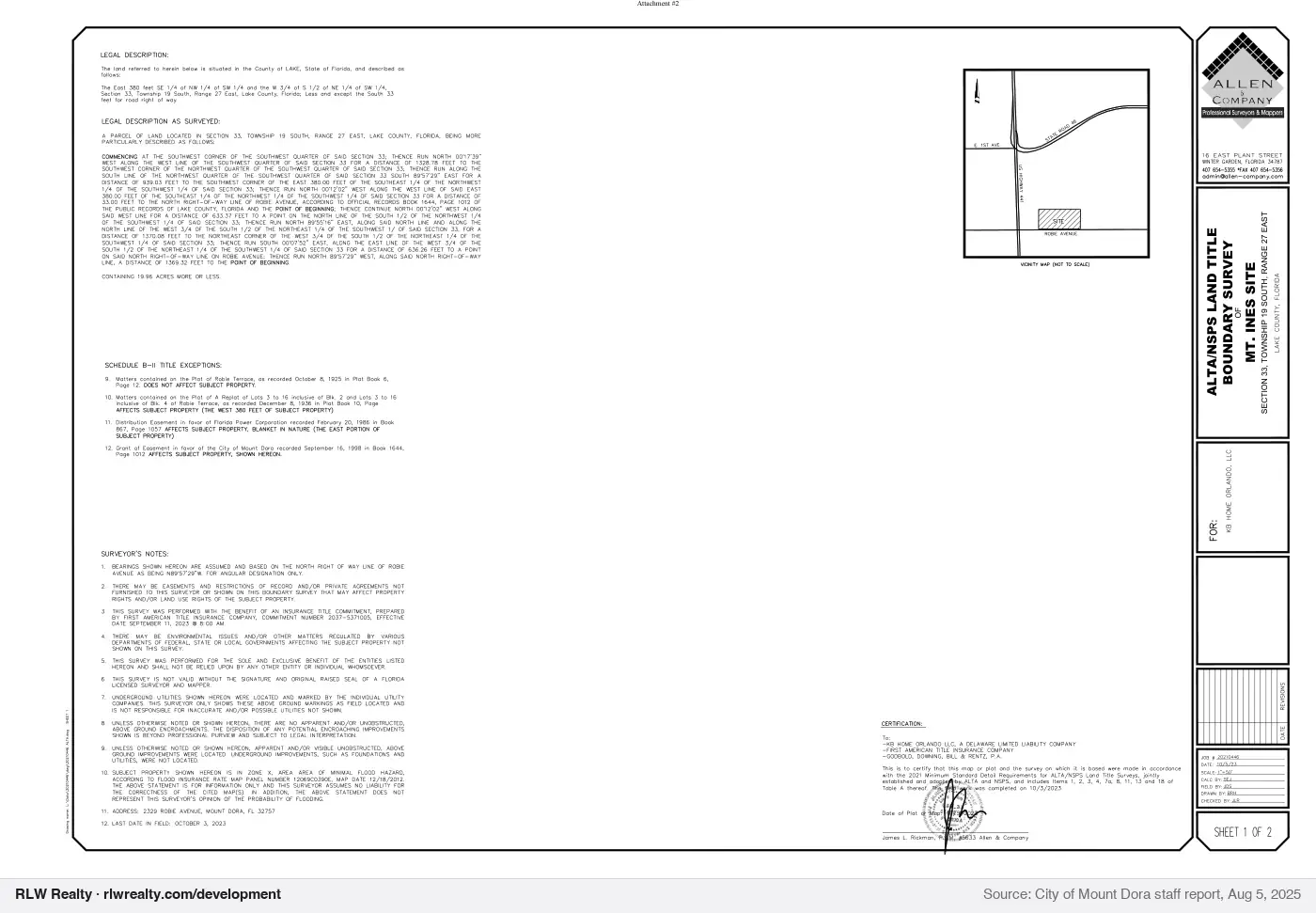 survey for Land use change for 80-home Hillside site on US 441, Mount Dora