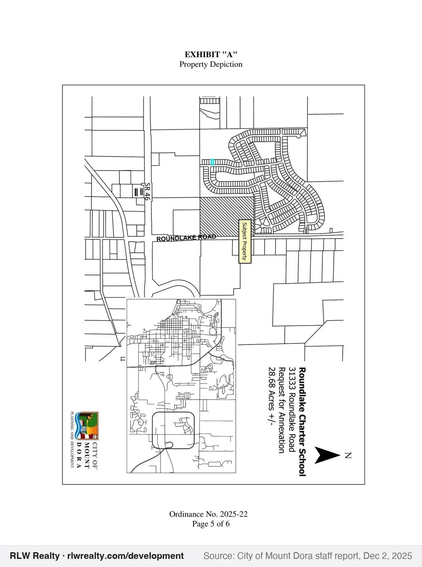 location map for Annexation of 28.68-acre Round Lake Charter School site, SR 46