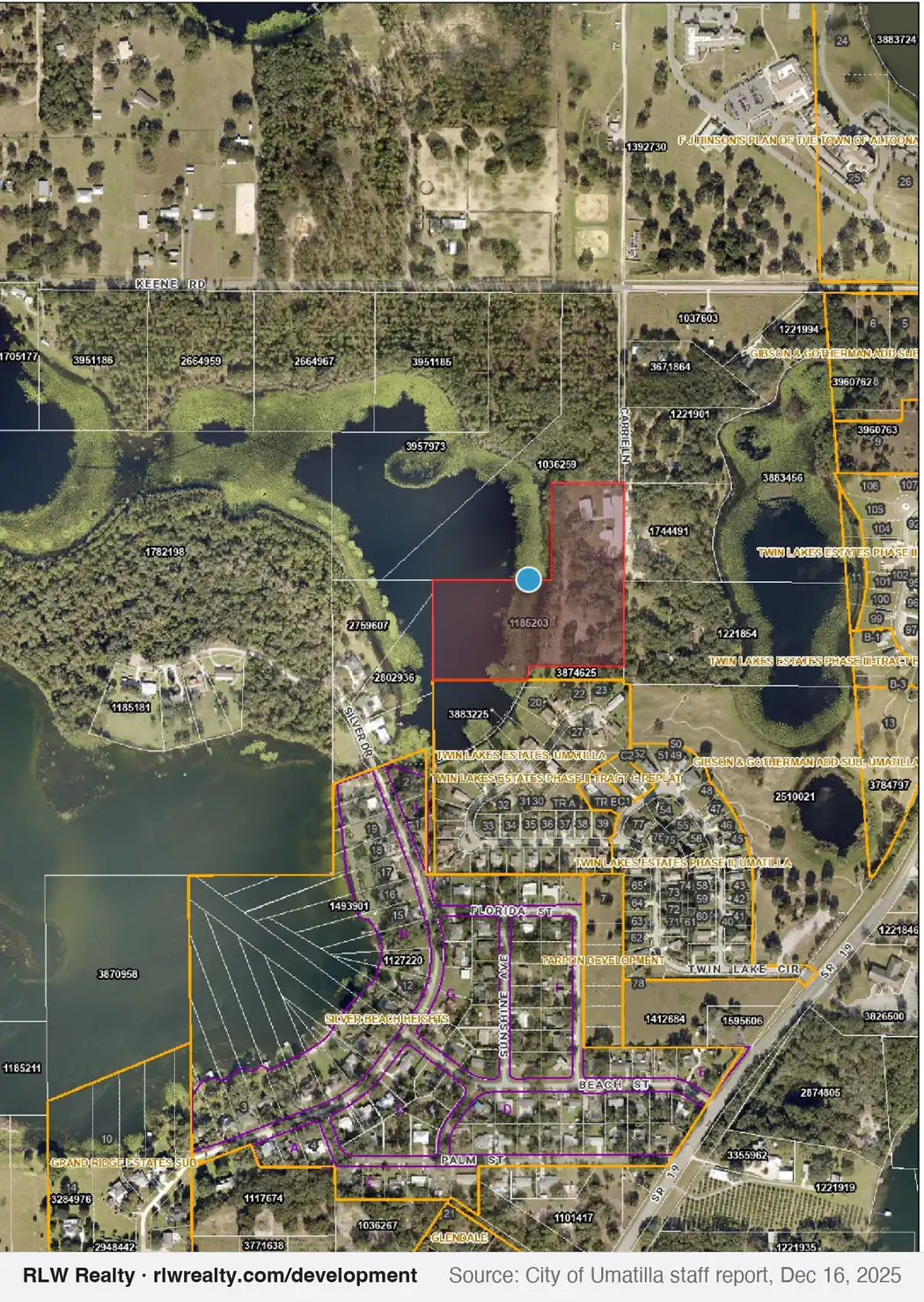 location map for PUD rezoning for 11.56-acre event venue site south of Keene Road