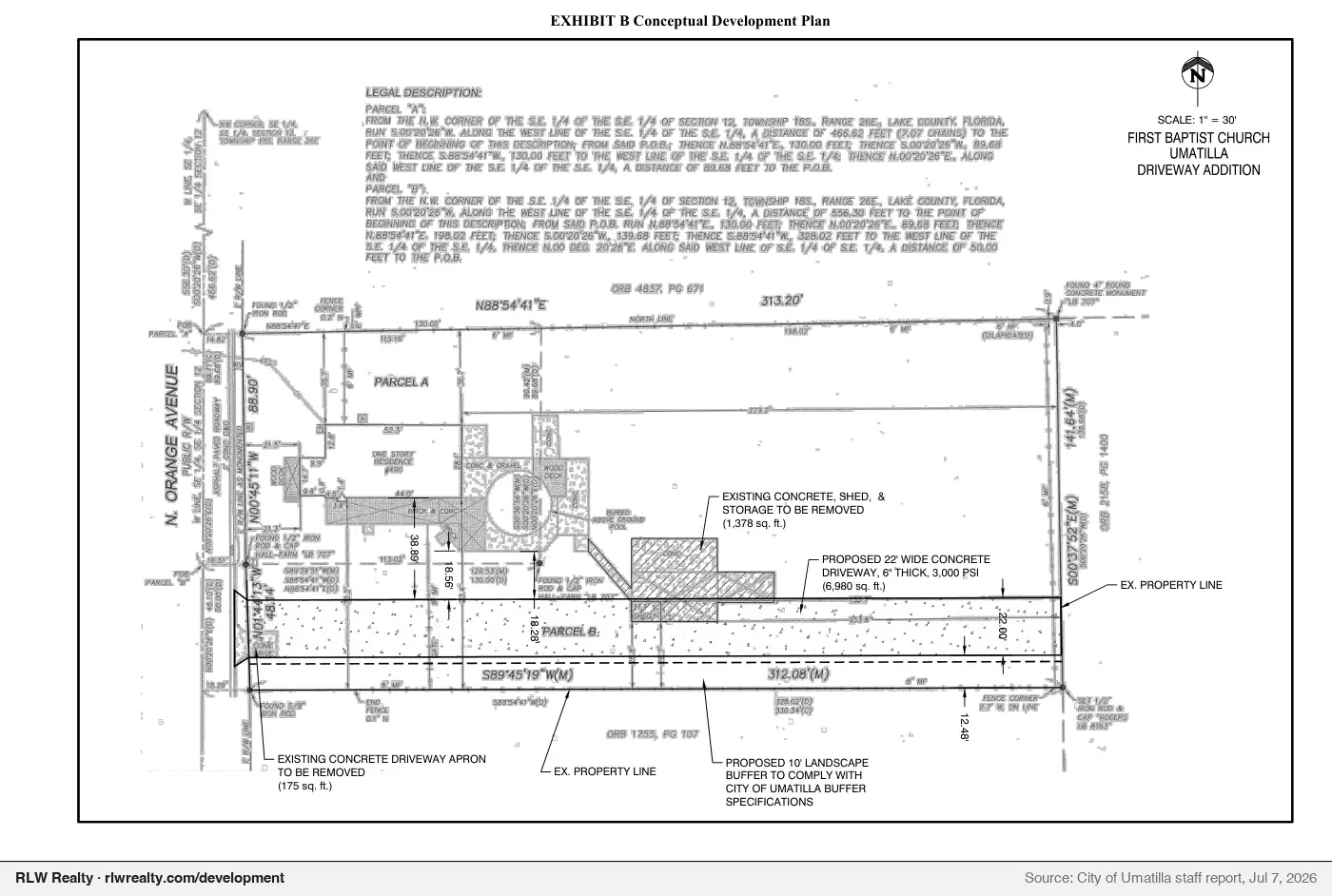 site plan for First Baptist Church rezoning of 31.45 acres to public facilities